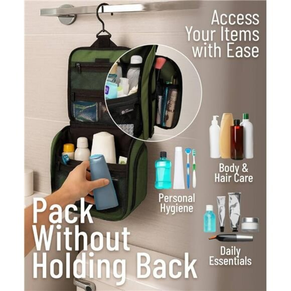 Hanging Travel Toiletry Bag Large Organizer with Hook for Makeup and Toiletries - Picture 5 of 7